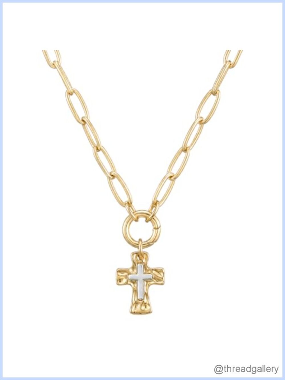 Chunky Gold Cross Necklace 22 Inch Paperclip Chain Womens